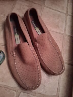 Clarks Perforated Suede Slip-On Loafers in Light Brown